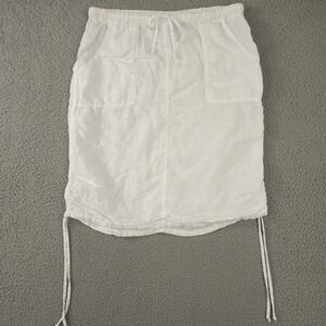 Allen Allen Skirt Womens PS Petite Small White Pull On Ruched Side Linen Coastal